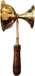 BHAVICREATION Brass Camphor Dhoop Arti Wooden Handle Incense Burner Puja Arti 112 Gram