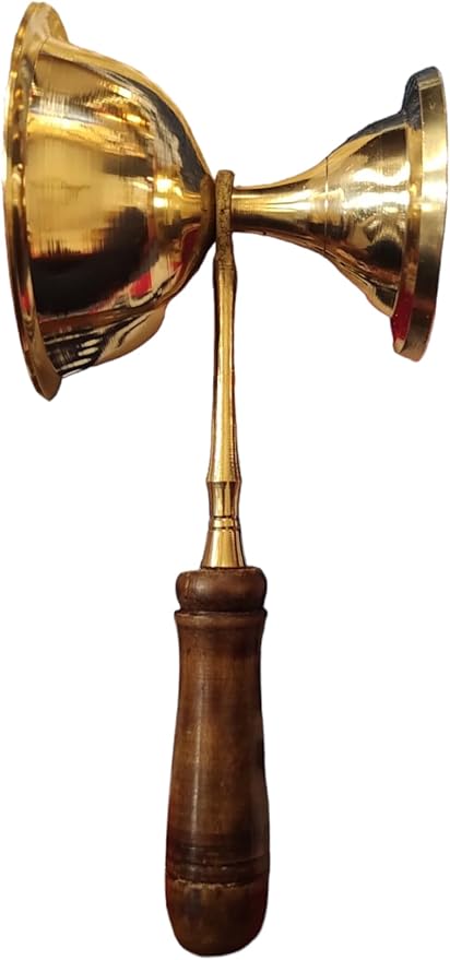 BHAVICREATION Brass Camphor Dhoop Arti Wooden Handle Incense Burner Puja Arti 112 Gram