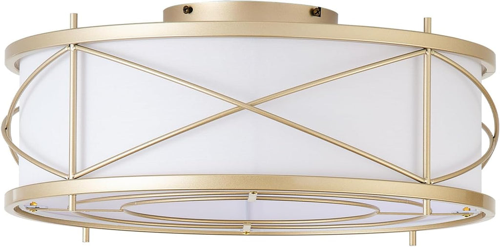 Gold Flush Mount Boho Ceiling Fan with Lights, 20" Caged Rattan Ceiling Fans with Light and Remote, Enclosed with 6 Speeds for Living Room, Bedroom, Nursery