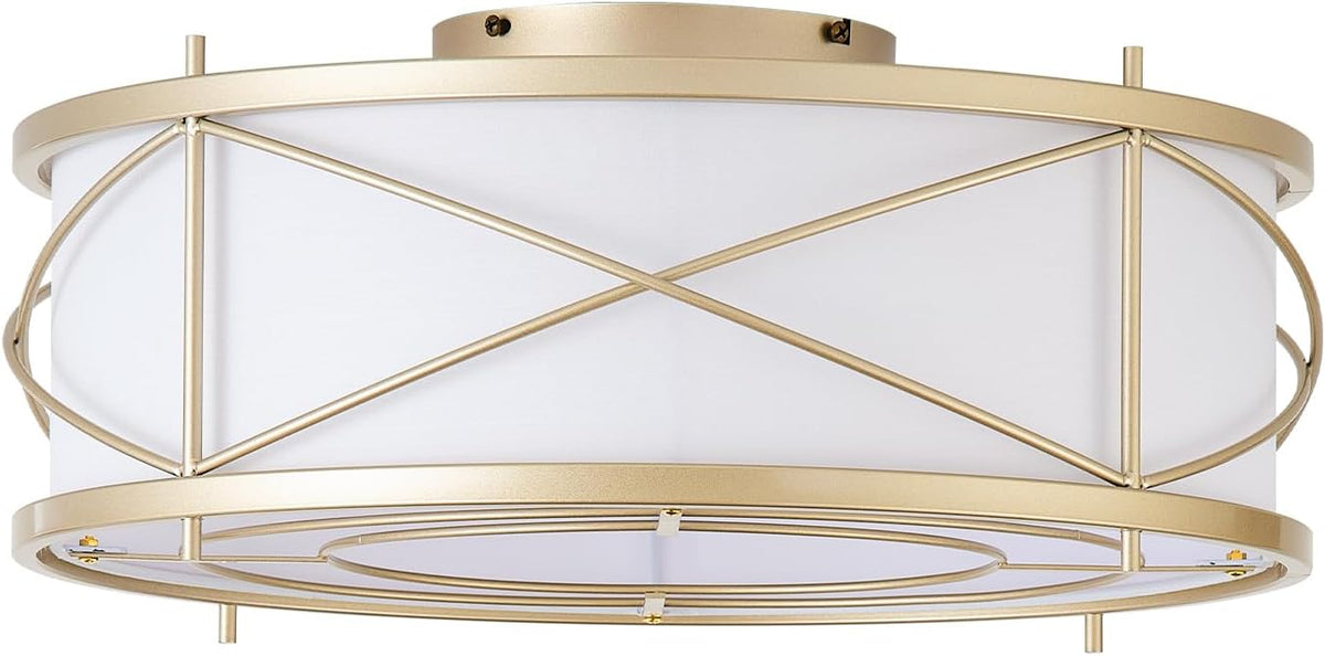Gold Flush Mount Boho Ceiling Fan with Lights, 20" Caged Rattan Ceiling Fans with Light and Remote, Enclosed with 6 Speeds for Living Room, Bedroom, Nursery