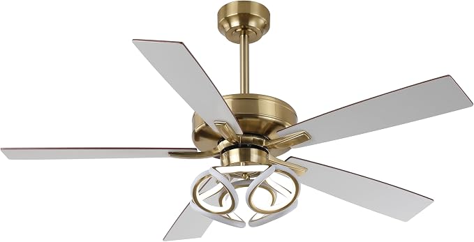 52 Inch Gold Ceiling Fans with Lights and Remote/APP, RGB Color Changing LED Lighting Ceiling Fan, Modern Indoor Luxury White and Gold Ceiling Fan for Living Room, Bedroom, 3CCT, 6 Speeds