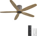 WINGBO 54" Flush Mount Ceiling Fan No Light - 5 Carved Solid Wood Blades, 6-Speed Reversible DC Motor, Dimmable, 3CCT, Low Profile Ceiling Fans without Lights for Bedroom Living Room, Charcoal Gray