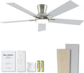 52 Inch Ceiling Fans with Lights and Remote, Brushed Nickel Flush Mount Low Profile Ceiling Fan for Bedroom, Patio, Reversible DC Motor, 6-Speed Quiet LED Dimmable, ETL Listed