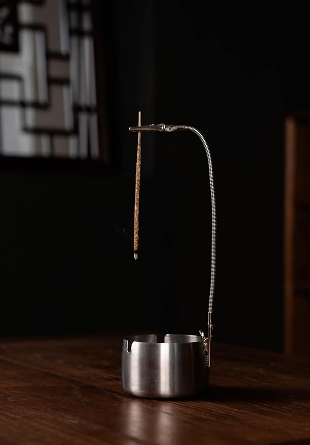 Modern Incense Holder with Flexible Metal Stand, Silver Ash Collector Base, Minimalist Design for Home Meditation and Aromatherapy.(Silver + Clip)