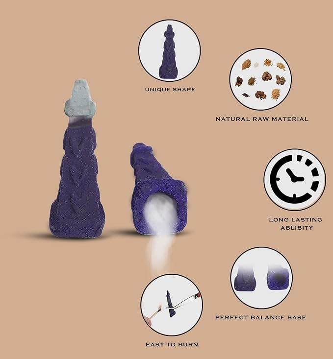 Backflow Natural Incense Waterfall Cones Unique Shape for Backflow Incense for Prayer, Meditation, Relaxation Burner Holder (25 pcs) (Lavender, Square Pyramid)