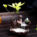 The Little Monk Lotus Backflow Incense Burner Ceramic Smoke Waterfall Purple Clay Censer Stick Holder for Home Ornaments (A)