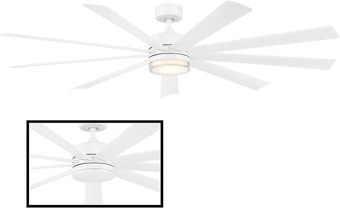 Wynd XL Smart Indoor and Outdoor 9-Blade Ceiling Fan 72in Matte White with 3500K LED Light Kit and Remote Control worksworks with Alexa and iOS or Android App
