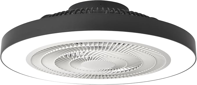 Depuley Modern Ceiling Fan with Light: 19" Flush Mount Low Profile LED Ceiling Fans with Remote & Smart APP Control - Black Bladeless Fandelier Dimmable Quiet DC Motor for Bedroom Kids Room 6 Speeds