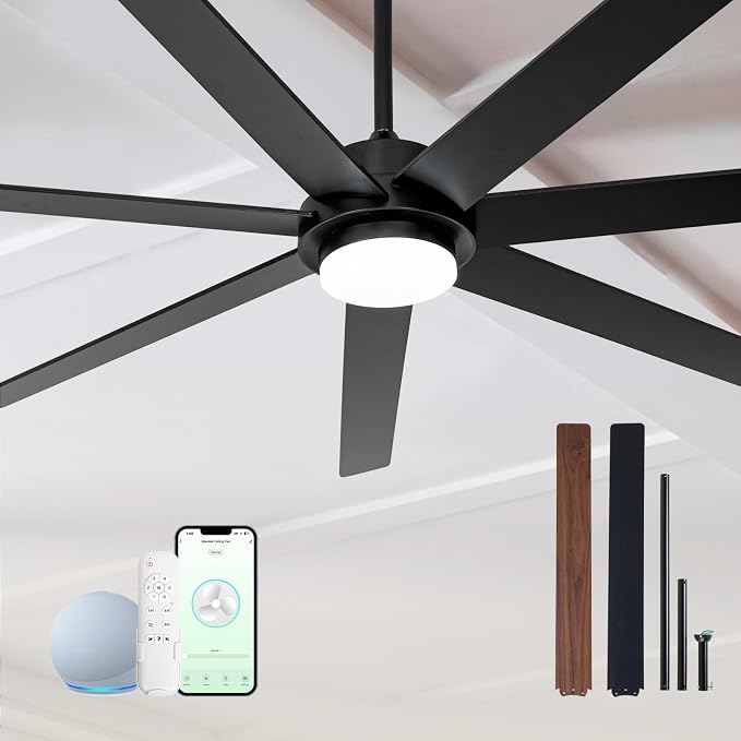 Minislak 65 Inch Black Smart Ceiling Fan with Light and Remote via WIFI Alexa APP Control,Dimmable,Quiet DC Motor Indoor Outdoor Ceiling Fans for Patios or Bedroom