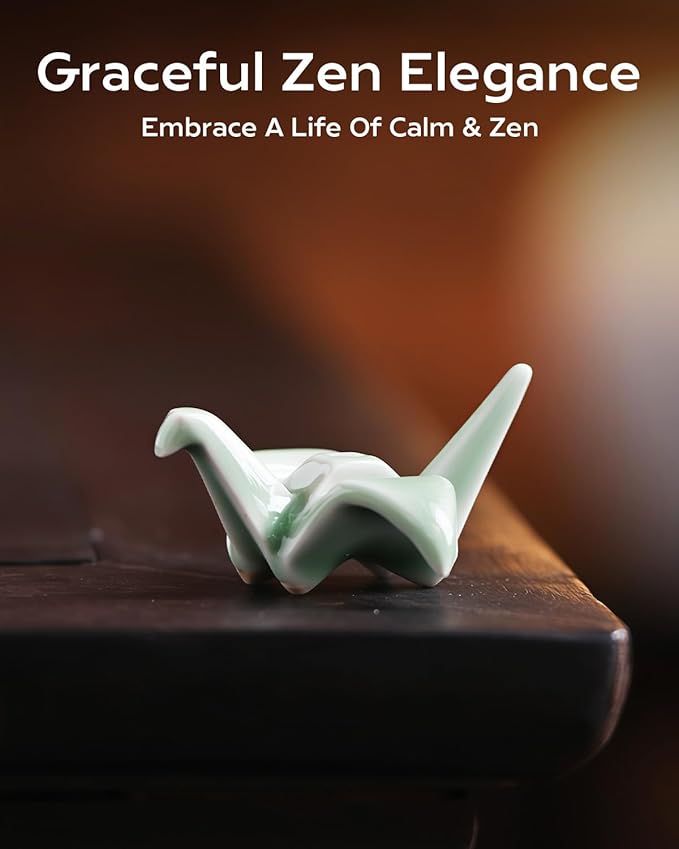 Japanese Origami Crane Incense Stick Holder - Handmade Ceramic Zen Desk Decor for Home, Office, Meditation & Yoga Space