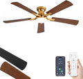 ZMISHIBO 42 Inch Ceiling Fan with Light, App&Remote Control, Flush Mount Low Profile, Dimmable 20W LED Light, Quiet Reversible Motor for Bedroom, Living Room, Apartment, Gold