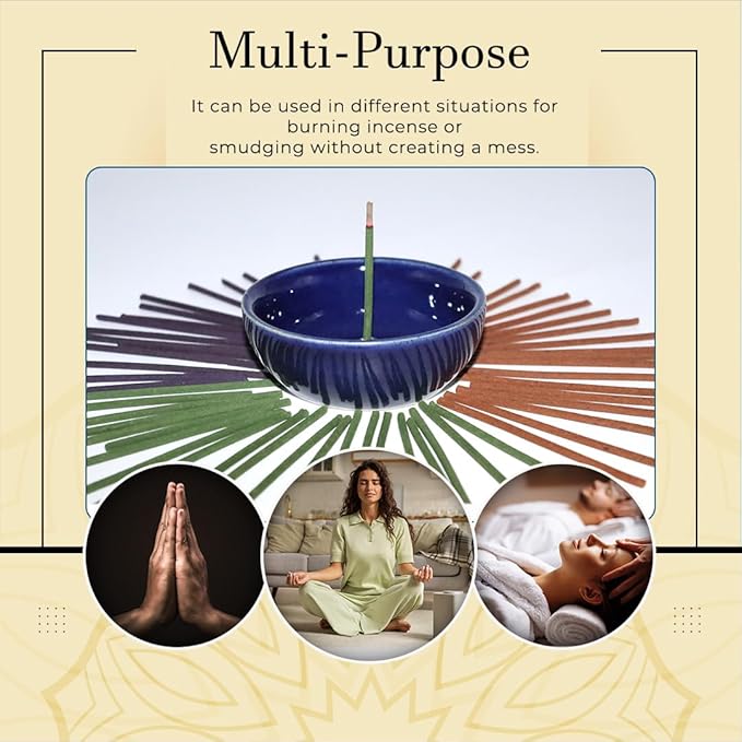 Hosley Incense Gift Set 6-Pack - Includes 60 Incense Sticks & Ceramic Holder - Ideal Bathroom Set for Meditation, Spa, or Relaxing Atmosphere