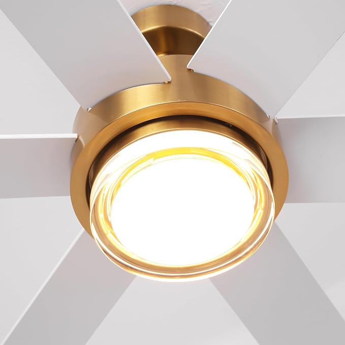54" Gold Ceiling Fan with Lights and Remote, Modern White & Gold Ceiling Fan, Quiet DC Motor, 6-Speed Reversible Fan, Dimmable LED, Luxury Ceiling Fan for Bedroom Living Room Dining Room