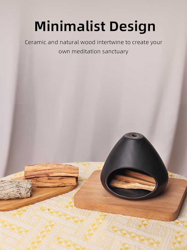 Palo Santo Holder, Modern Incense Burner, Ceramic Smudge Bowl for Yoga, Meditation and Energy Cleansing, Meditation Zen Decor for Home Office (Black)