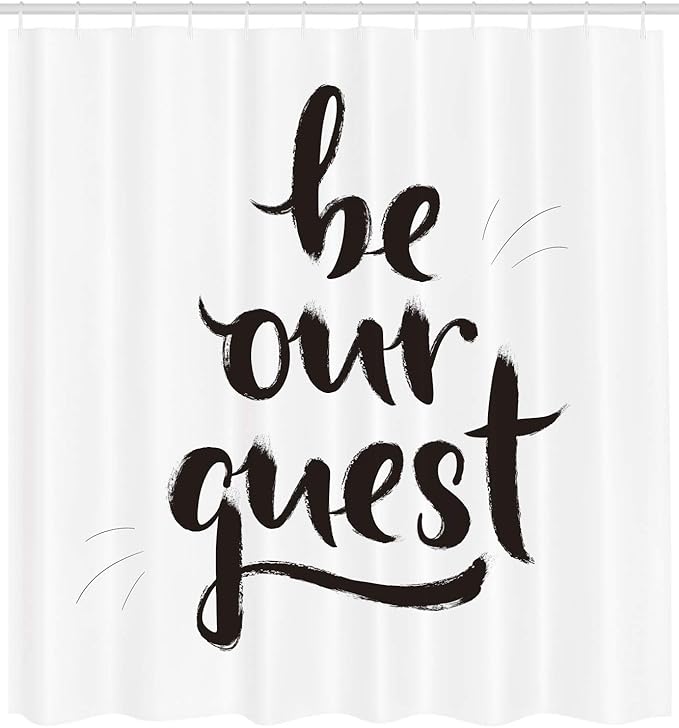 Ambesonne Be Our Guest Shower Curtain, Ink Brush Painting Style Calligraphic Words in Hand Written Print, Cloth Fabric Bathroom Decor Set with Hooks, 69" W x 75" L, White and Charcoal Grey