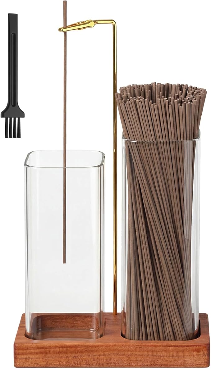 Hushee 2 in 1 Incense Burner Holder with Storage, Mess Free Incense Stick Holder with Removable Glass Ash Catcher, No Ash Flying for Yoga, Meditation, Spa & Home Decor ()