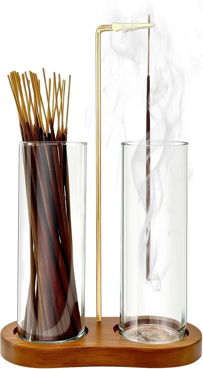 Glass Incense Holder, Black Incense Sticks Burner Holder with Storage,Hang Upside Down Incense Holder for Sticks with Glass Ash Catcher for Meditation Yoga Spa Room Decor