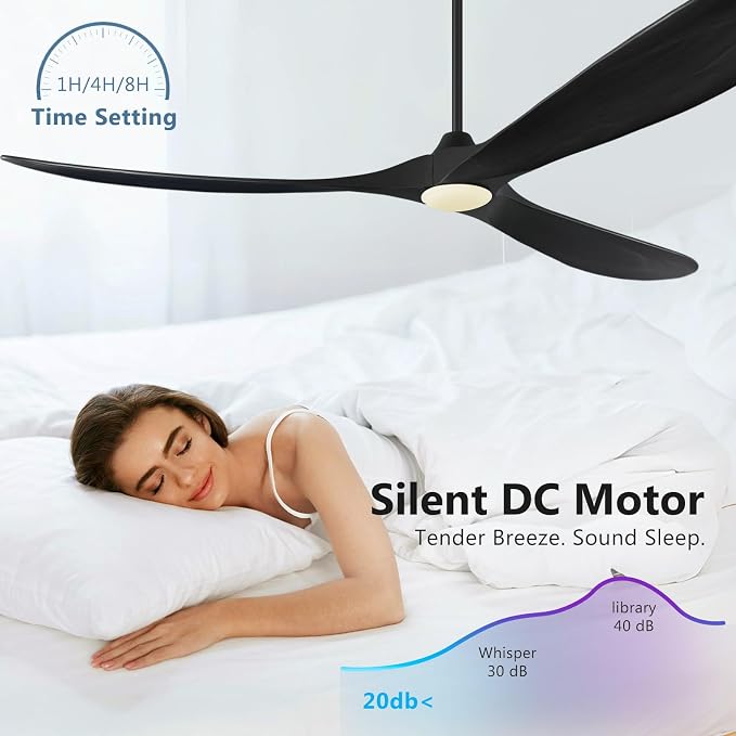 ABZ 72 Inch Ceiling Fans with Lights, Solid Wood Propeller Large Outdoor Ceiling Fan with Light and Remote Control, 3 Blades Black Ceiling Fan for Indoor Patios Living Room High cfm, Matte Black