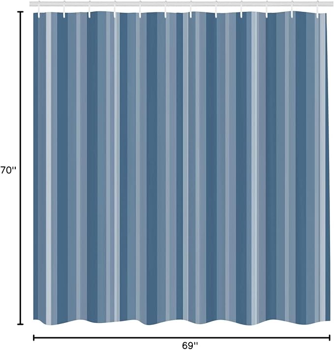 Ambesonne Stripes Shower Curtain, Abstract Ocean Inspired Palette Lines Geometrical Image Illustration, Cloth Fabric Bathroom Decor Set with Hooks, 70" Long, Blue Grey