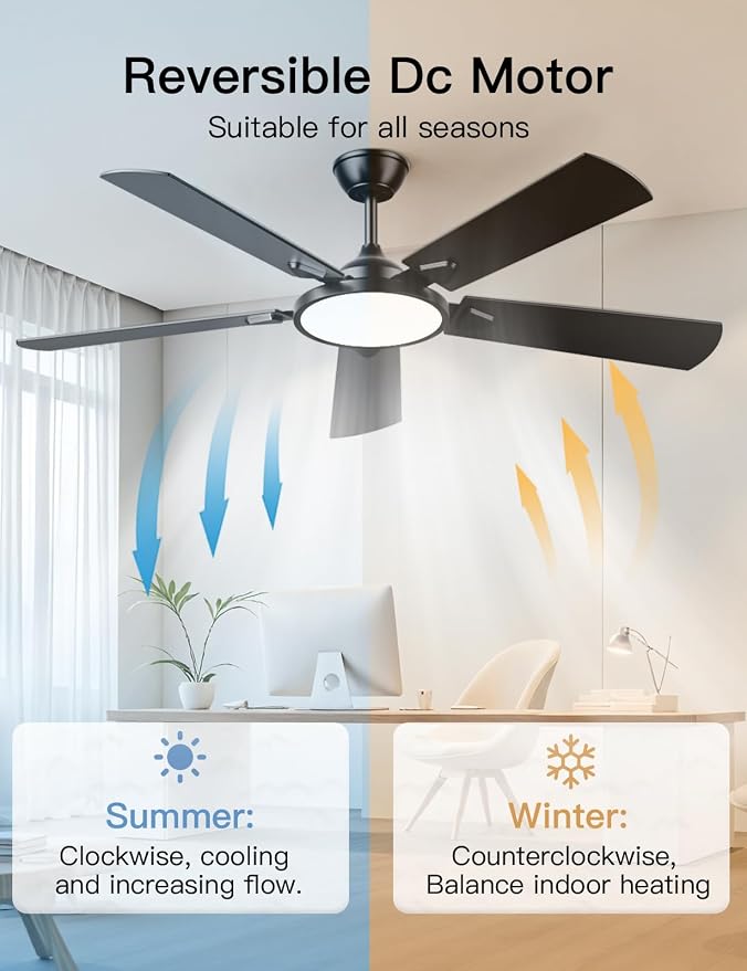 OJX Ceiling Fans with Lights, 52 inch Ceiling fan with Light and Remote/APP Control, 3CCT, Quiet DC Reversible, Dimmable, Modern Ceiling Fan for Bedroom, Living Room, Kitchen, Indoor/Outdoor Use