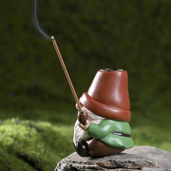 Gnome Incense Holder for Sticks and Incense Cone Holder, Resin Mini Gnomes Figurines Incense Stick Holder, Cute Incense Burner for Yoga Meditation Home Office Decor,Gnome Gifts for Women (Red)