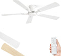 ZMISHIBO 52 Inch Ceiling Fan No Light, Flush Mount Low Profile, Modern White Ceiling Fan Without Light, Remote Control & Quiet DC Motor, for Indoor&Outdoor, Bedroom, Living Room