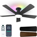 42 Inch Ceiling Fans with Lights, RGB Ceiling Fan with Light, App&Remote Control, Flush Mount Low Profile, Reversible, 3CCT, Dimmable LED, Noiseless, Black Ceiling Fan for Bedroom
