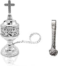 Sliver Incense Burner with Tong – Frankincense Charcoal Incense Stand Aromatherapy, Yoga, Spa, Home Decor, and Church Use – Compact & Durable Bakhoor Holder