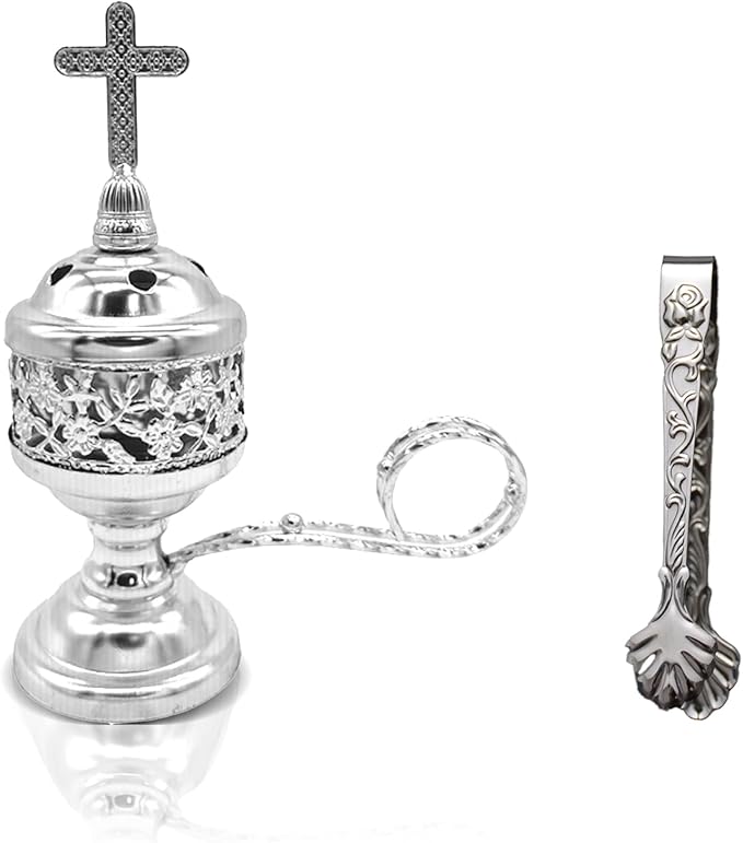 Sliver Incense Burner with Tong – Frankincense Charcoal Incense Stand Aromatherapy, Yoga, Spa, Home Decor, and Church Use – Compact & Durable Bakhoor Holder