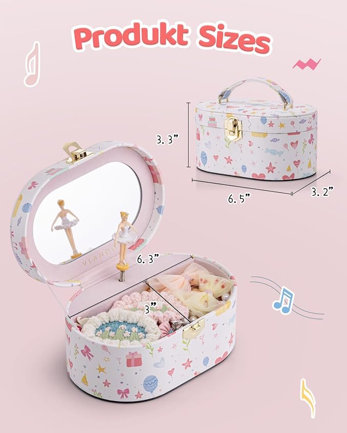 VLANDO Musical Jewelry Box for Girls - Birthday for Girls Ages 4 5 6 7 8-12 Year Old - Kid Music Box with Ballerina for Birthday Bedroom Decor - Fantasy