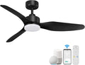 Hoenofly 48” Smart Ceiling Fans with LED Lights Remote,Quiet DC Motor,Dimmable,Outdoor Indoor Modern Ceiling Fan Controlled by WIFI Alexa App,3 Black Blades for Bedroom Living Room Patio Porch