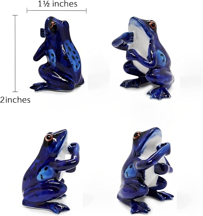 2" Dark Blue Frog On 4" Wide Lotus Leaf Ceramic Incense Stick Holder Artistic Collectible Figurine for Adult Collectors Interior Accent Gift Handcrafted Porcelain Home Room Decor