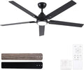 Sevenine 60 Inch Downrod Black Ceiling Fan with Light & Remote, ETL Listed | 6 Speed, Quiet DC Motor, 3-Level Timer Function, 3 Color Temperature, Forward/Reserve For all Seasons, Indoor/Covered Outdoor