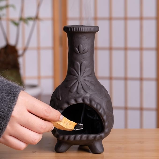 MOUGIGI Elegant Handmade Black Palo Santo Holder–Incense Cone & Stick Burner with Smudge Chimney for Sage, Aromatherapy, Yoga, Meditation and Home Decor | Unique Gift for Friends & Family