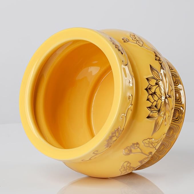 Qinlang Small Yellow Ceramic Buddhist Incense Burner Bowl, Buddha Incense Holder for Stick - 4 Inches