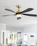 Sofucor 52" Smart Ceiling Fan, Indoor/Outdoor Ceiling Fans with Lights and Remote, Compatible with Alexa/Google/App, 3-Color Light 6-Speed Timing Reversible DC Motor for Bedroom Living Room Patio