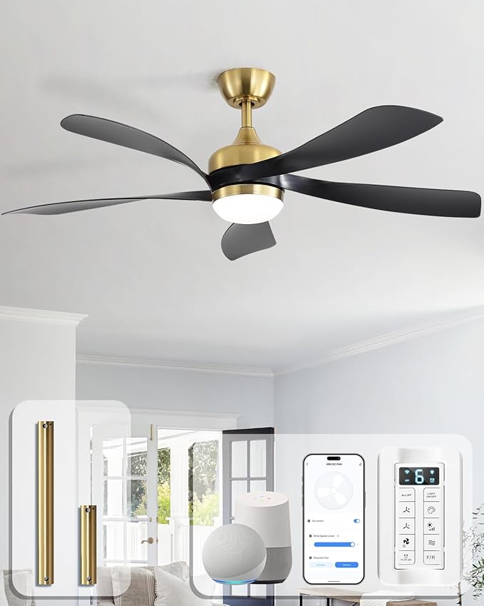 Sofucor 52" Smart Ceiling Fan, Indoor/Outdoor Ceiling Fans with Lights and Remote, Compatible with Alexa/Google/App, 3-Color Light 6-Speed Timing Reversible DC Motor for Bedroom Living Room Patio