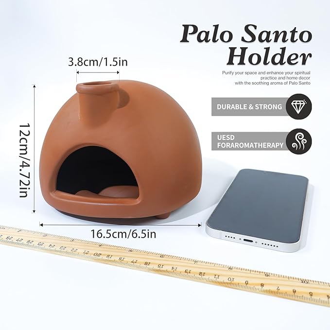 MOUGIGI Large Handmade Terracotta Palo Santo Holder - Chiminea Incense Dish with Chimney, Cone Burner for Sage, Ideal for Meditation, Zen, Yoga, Spa | Aromatherapy, Mindfulness, Altar Decor Gift