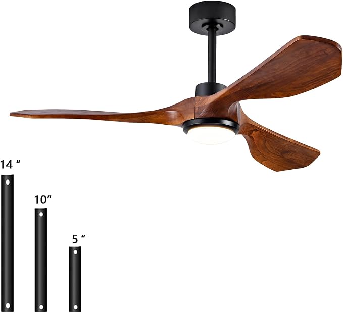 52 Inch Walnut Wood Ceiling Fan with Lights, DC Motor with Remote Control | solid walnut wood blades, dc inverter motor, remote control, dimmable led light, indoor outdoor for patio farmhouse office