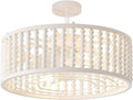 Ceiling Fans with Lights and Remote - Bulbs Included, Caged Fandelier with Handcrafted Beaded Décor 19 inches Reversible Flat and Angled Ceiling Installation, White