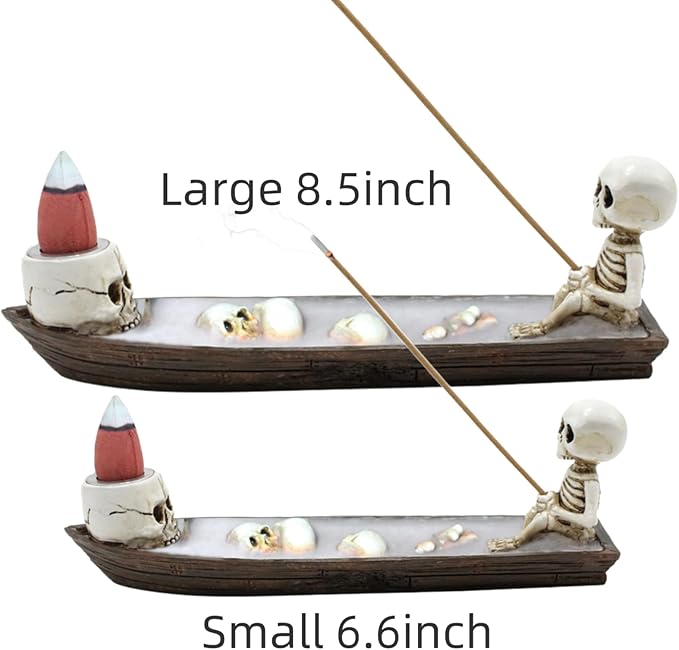 Halloween Incense Burner, backflow Incense Burner,Skeleton Ship Incense Holder,Hand-Carved Decorations,Cool Room Decorations, Awesome and Ideal Gifts, Brown (1pack, 8.5inch)
