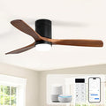 Sofucor 52 Inch Smart Ceiling Fans with Lights, Flush Mount Ceiling Fan with Lights and Remote, Work with Alexa/Google/App, Quiet DC Motor, 3 Blade Wood Ceiling Fan for Bedroom Patio, Walnut&black