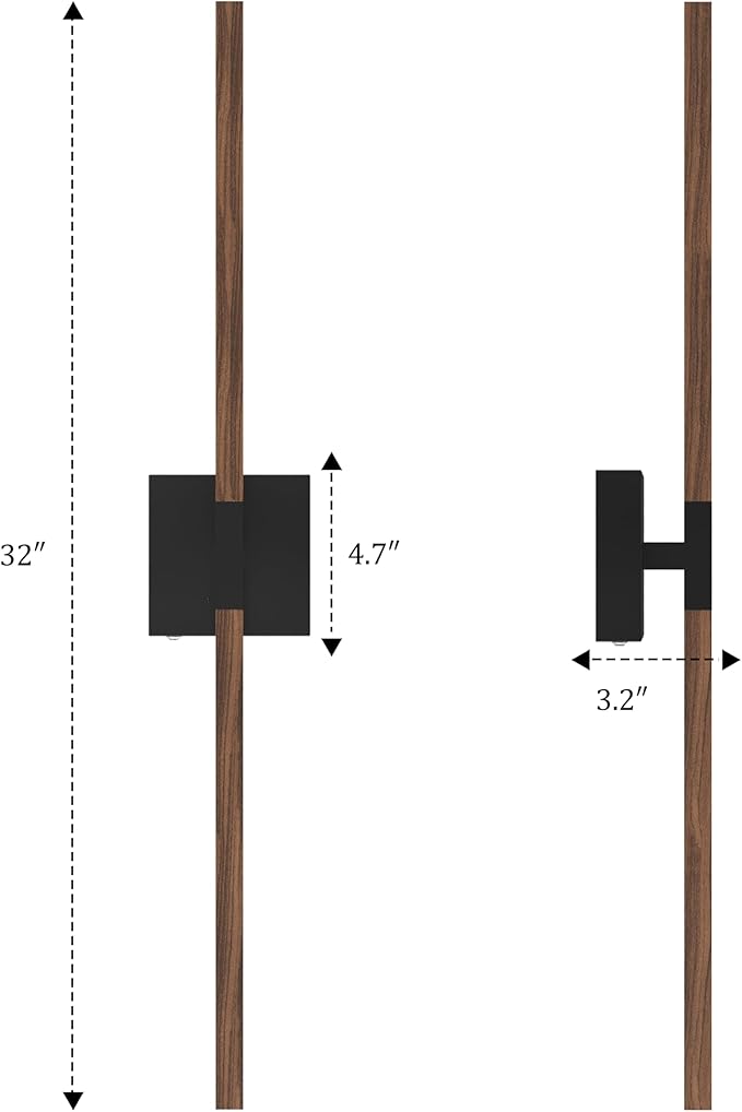 Rayogale Black Walnut Rechargeable Wall Sconce with Remote Control 32 Inch | 3000/4500/6000K Dimmable 8000mAh Wireless Rechargeable Wall Sconces Set of Two with Timer for Living Room, Bedroom, TV