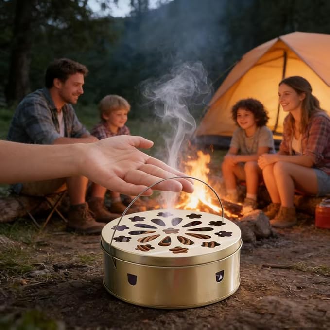 Portable Mosquito Coil Holder with Handle, Round Iron Incense Holder, Anti-Scald Design, for Home and Camping (2)