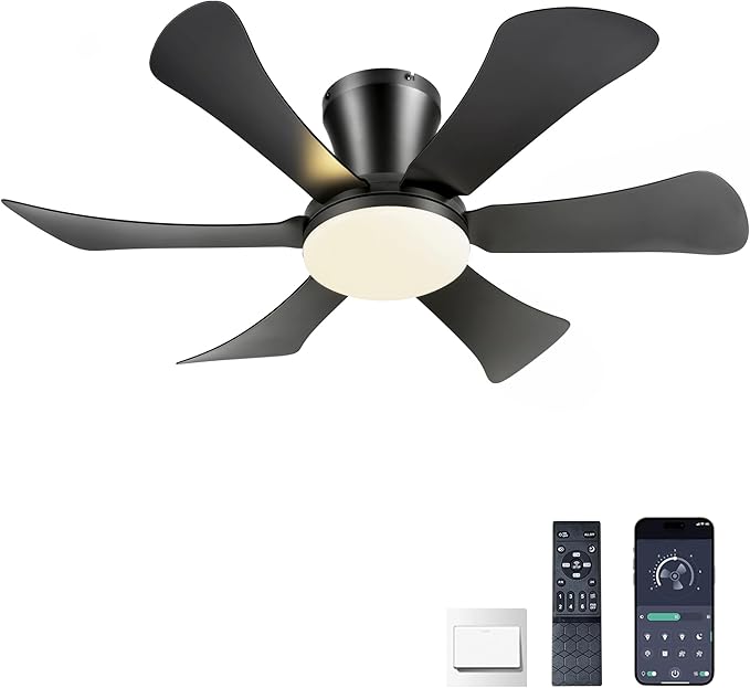 GJeg Ceiling Fans with Lights,36" Low Profile Ceiling Fan with Light and Remote Control,Flush Mount, Reversible, Dimmable, Noiseless, Black Ceiling Fan for Bedroom