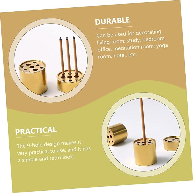 VOSAREA 4pcs Copper Incense Holders, 9-Hole Multi-Hole Incense Stick Bases, Small Retro Copper Burner Accessories for Meditation Room, Yoga Studio & Home Decor