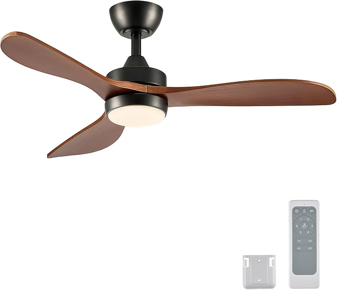 VONLUCE Wood Ceiling Fan with Lights, 42 Inch Ceiling Fan and Remote, 6-Speeds Quiet Reversible DC Motor, 3CCT, 3 Blades Outdoor Ceiling Fan for Patios Farmhouse, Black