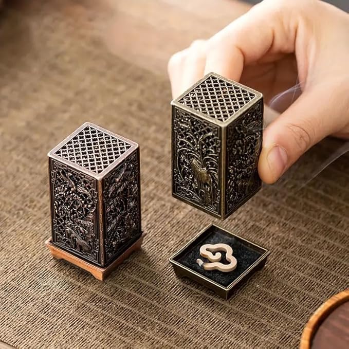 Ximimark 2PC Traditional Chinese Plum, Orchid, Bamboo, and Chrysanthemum Design Metal Incense Holder for Home Aromatherapy, Alloy Incense Burner Stand - Unscented Decoration Piece