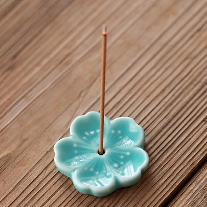 Set of 5, Japanese Mini Cherry Blossom Ceramic Incense Stick Holder or Incense Burner Holder, Handmade Cute Multicolour Unique Ash Catcher Inscent Tray and Decorative Gift, Home Decor, 1.7 inches