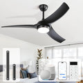 Sofucor 52 Inch Smart Ceiling Fan, Work with App/Alexa/Google, Outdoor Black Ceiling Fan with Lights Remote Control, Airflow 6000CFM ABS 3 Blade Reversible DC Motor for Bedroom Living Room Patio